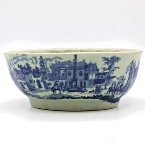 Ironstone Butter Mold Fish Design Flow Blue Antique Village Scene Victoria Ware